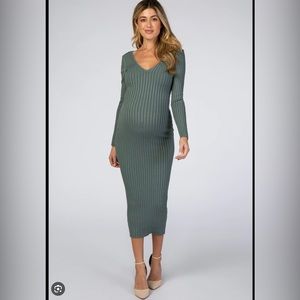 NWT : olive v-neck long sleeve fitted maternity dress